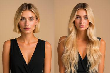 Back view of Honey Blonde & Light Blonde hair extensions, Pro-Deluxe Line tape-ins – Rubin Extensions®