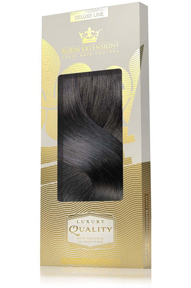 Luxury packaging for Black-Brown clip-in extensions, Deluxe Line – Rubin Extensions®