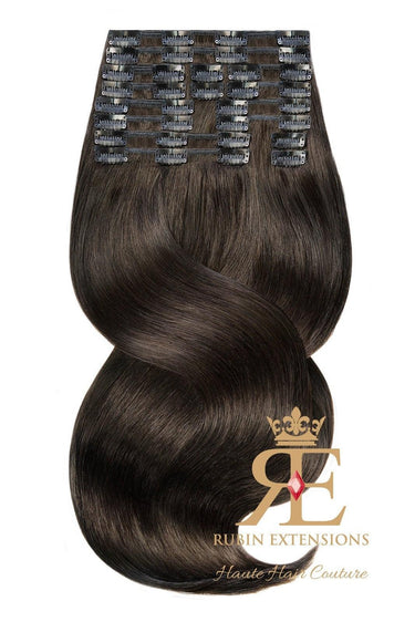 Black-Brown clip-in extensions, Deluxe Line, available in 60 cm or 70 cm – Rubin Extensions®