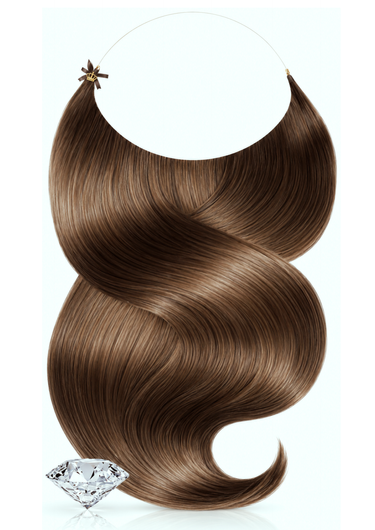 Natural Golden Brown halo human hair band, one-piece extensions, Diamond Line, glossy human hair – Rubin Extensions®