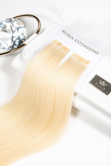 Gift packaging for Golden Blonde keratin bond hair strands, Premium Line – Rubin Extensions®