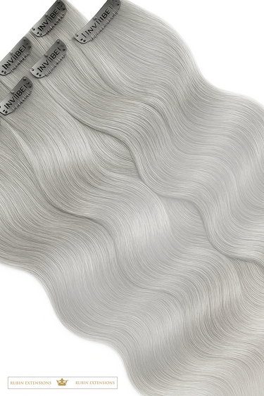 Silver Blonde Diamond Line clip-in extensions, wavy 100% human hair, 30–51 cm – Rubin Extensions®