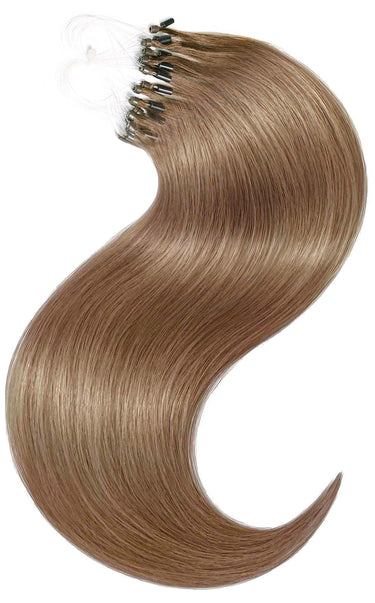 Pro-Deluxe microring strands in warm Light Brown Caramel, 100% Remy human hair – Rubin Extensions®
