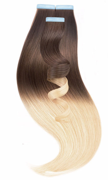 Ombré Line tape-in extensions in Chocolate Dark Brown & Platinum Blonde, 51 cm, 100% human hair – Rubin Extensions®