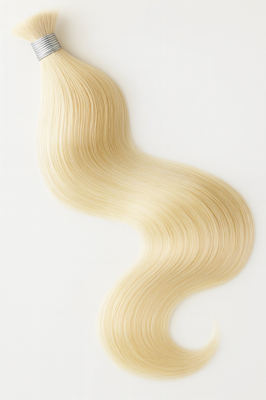 Close-up of wavy Golden Blonde ends, 100% Remy human hair – Rubin Extensions®