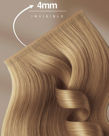 Detail of the invisible root on Black-Brown tape-in extensions – Rubin Extensions®