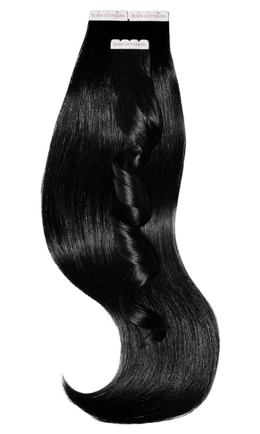Full view of Black invisible tape-in extensions, Excellence Line, 35–55 cm – Rubin Extensions®