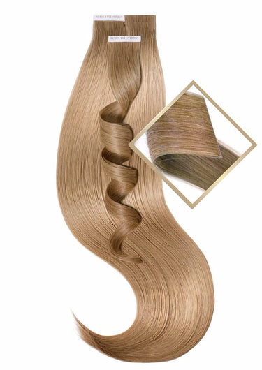 Light Brown Caramel Invisible Line tape-in extensions, 100% human hair, cover-up application – Rubin Extensions®