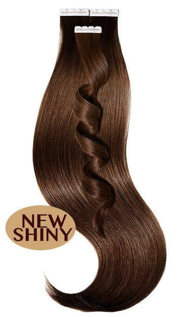 Chestnut Dark Brown Premium Line tape-in extensions, strand set in 26 to 56 cm – Rubin Extensions®