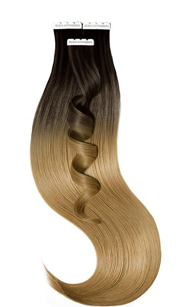 Sombré Pro-Deluxe tape-ins in Black-Brown & Light Brown Caramel, 100% human hair – Rubin Extensions®
