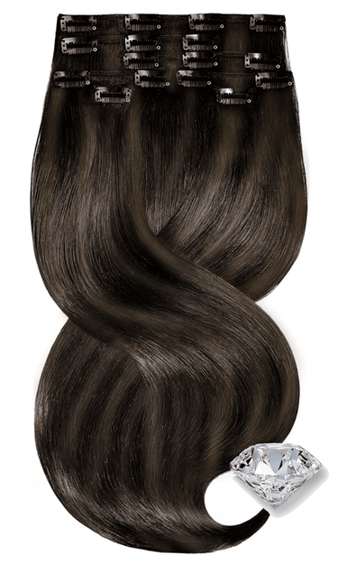 Balayage clip-in extensions in Black & Natural Golden Brown, Diamond Line, 100% human hair – Rubin Extensions®