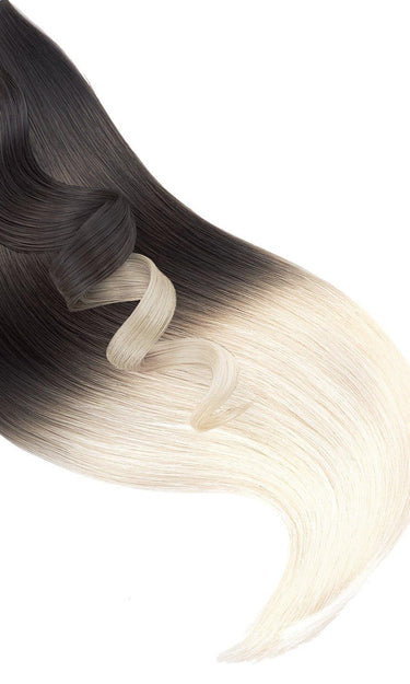 Ombré clip-in extensions in Chocolate Dark Brown and Platinum Blonde, 51 cm, 100% Remy human hair – Rubin Extensions®