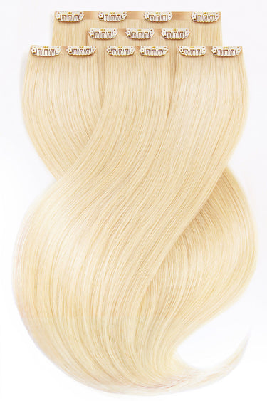 Golden Blonde Diamond Line clip-in extensions, full view, 30–50 cm, 100% human hair – Rubin Extensions®