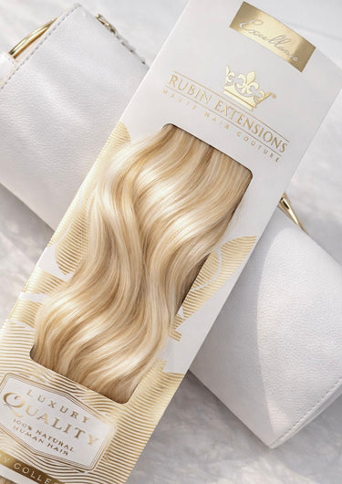 Elegant packaging for Light Brown Caramel tape-in extensions, Invisible Line – Rubin Extensions®