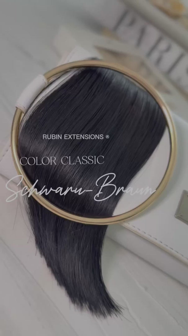 Close-up color sample Natural Black-Brown, human bulk cut hair – Rubin Extensions